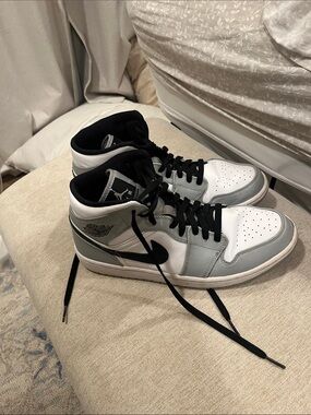 Jordan High-Top Sneakers in White, Gray & Black